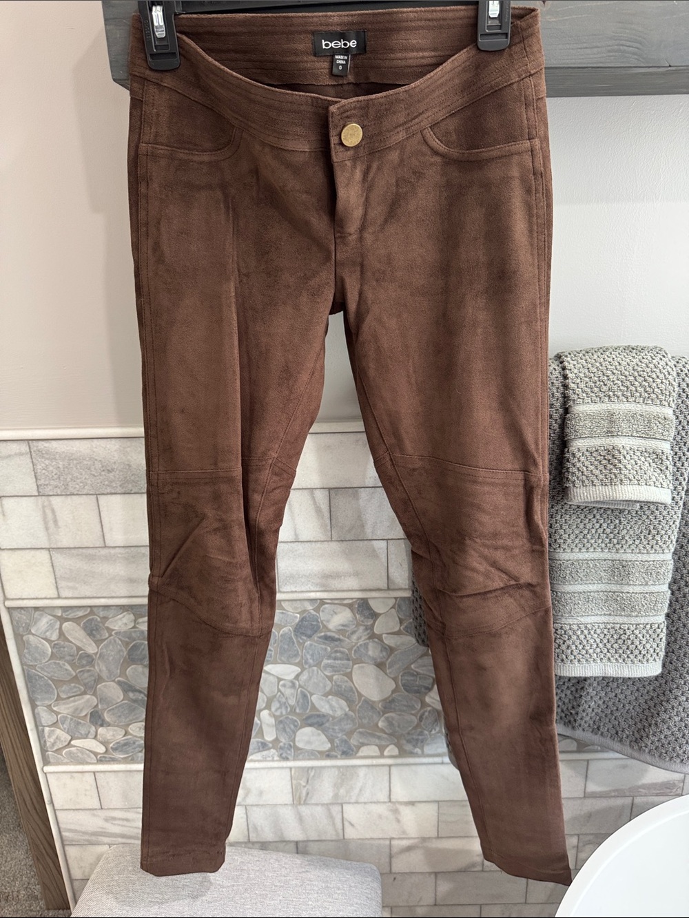 bebe Brown Faux-Suede Skinny Pants